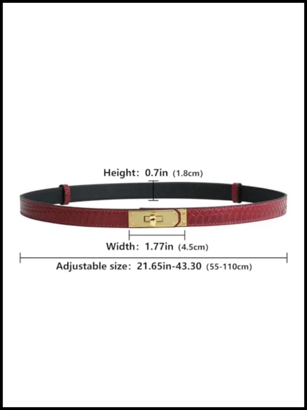 Luxury Italian Epsom Cowhide Skinny Leather Belt - Adjustable Alloy Turn Lock